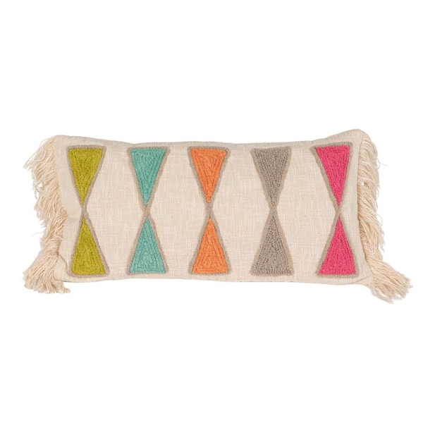 Bright Multicolors Geometric Lumbar Cotton 24 in. x 12 in. Throw Pillow