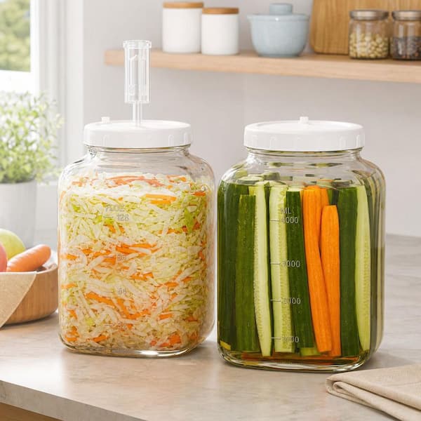 Numhew 2-Pack 1.5 Gal. Large Fermentation Jar Set with Airtight Lids and Airlocks, Wide Mouth Glass Mason Jar, Mead Making Kit