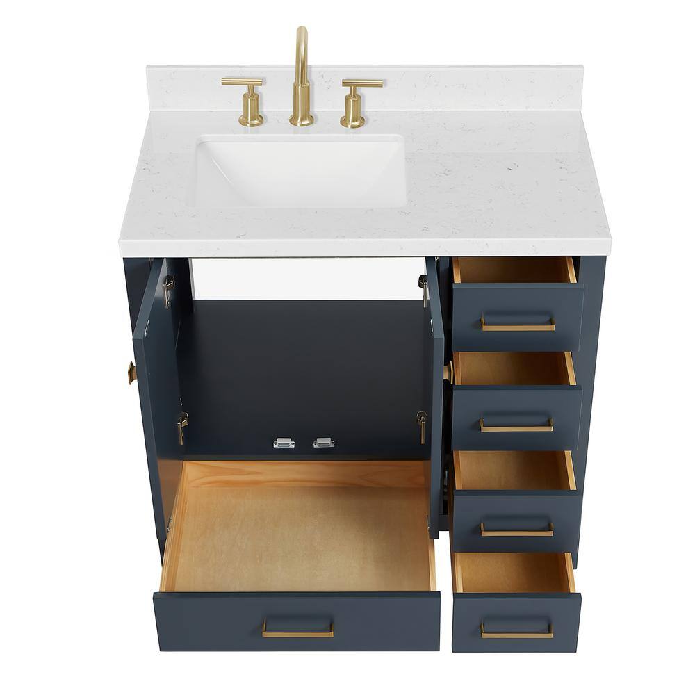 Midnight Blue 36" Freestanding Vanity with Quartz Top