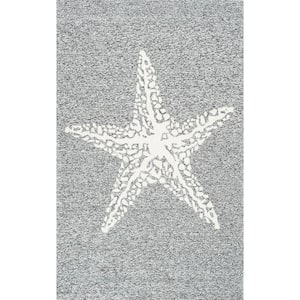 Airelibre Starfish Gray 2 ft. x 4 ft. Indoor/Outdoor Patio Area Rug