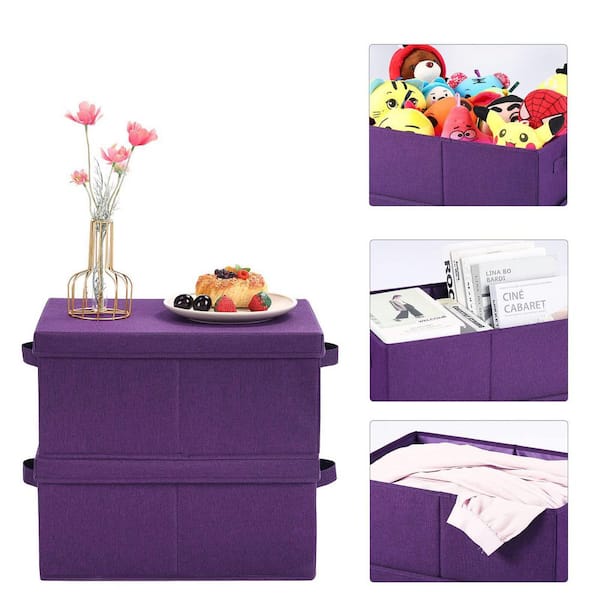 25 Qt. Linen Clothes Storage Bin with Lid in Dark Purple (2