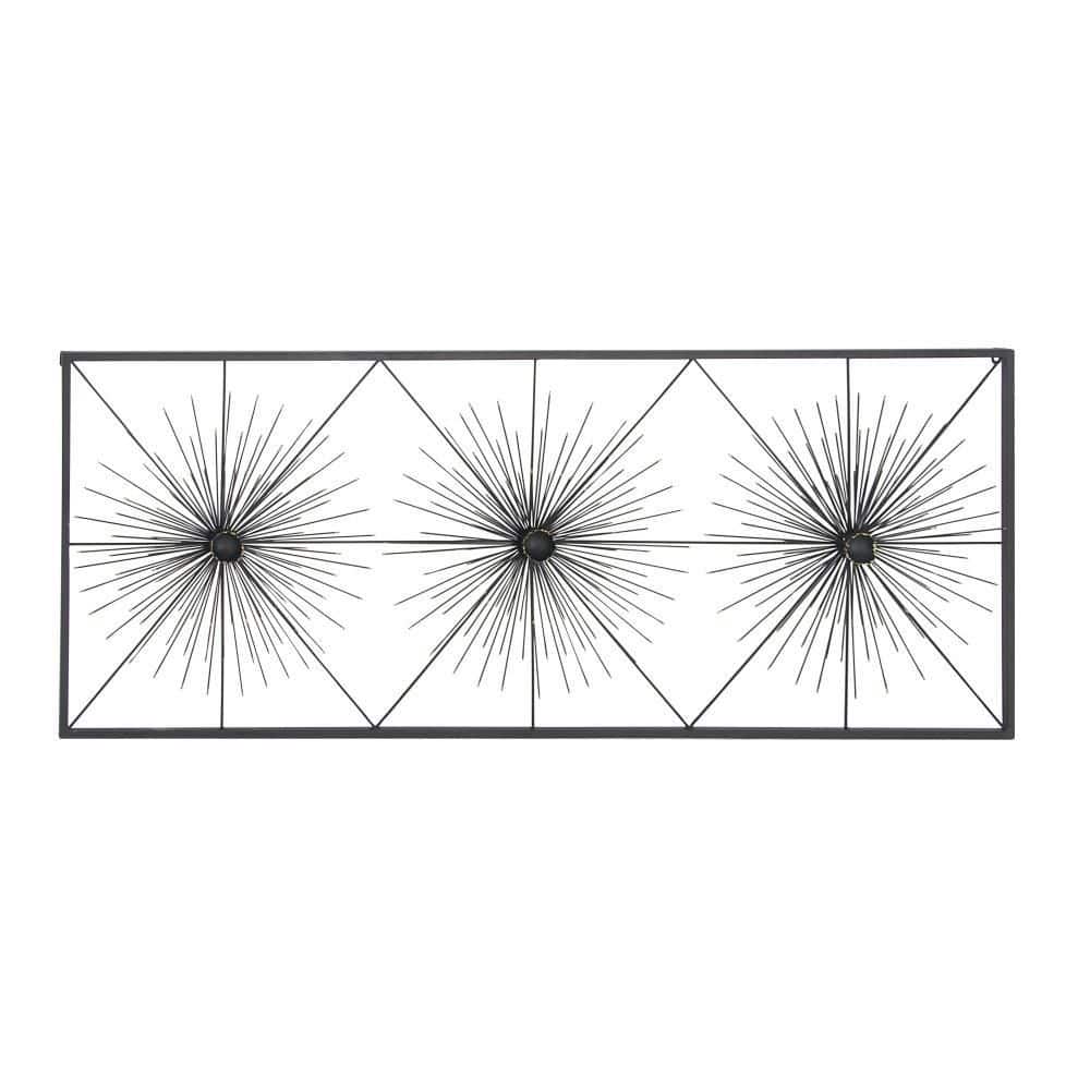 Black Metal Starburst Wall Sculpture with Frame, 59" x 24"
