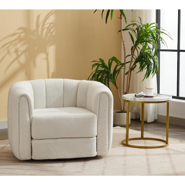 JUJABU White Teddy Swivel Accent Barrel Chair with Upholstered for Living Room