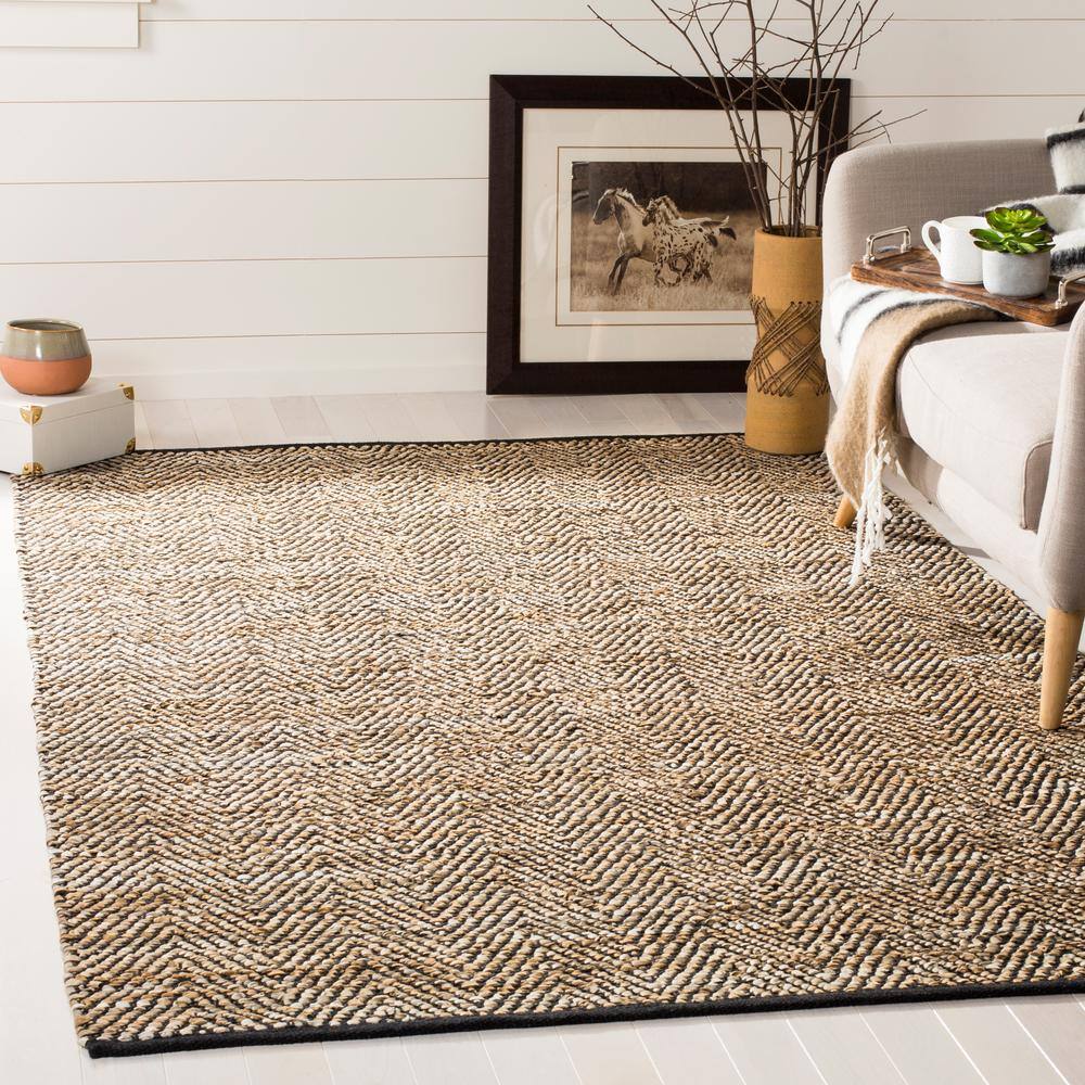 Vintage Beige and Brown Leather Chevron 8' x 10' Area Rug