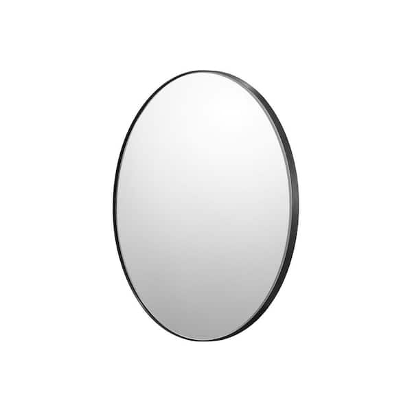 Wall Mounted Makeup Mirror, Black, 0.15 in. Thick, 30 in. W x 30 in. H, Modern, Round, Aluminium Alloy Framed Mirror