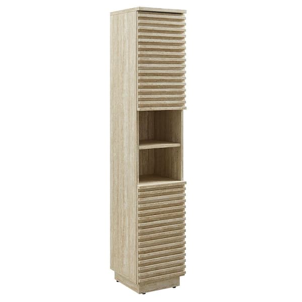 Render 11.74 in. W x 12.9 in. D x 58.6 in. H Brown MDF Freestanding Linen Cabinet with Adjustable Shelves in Travertine