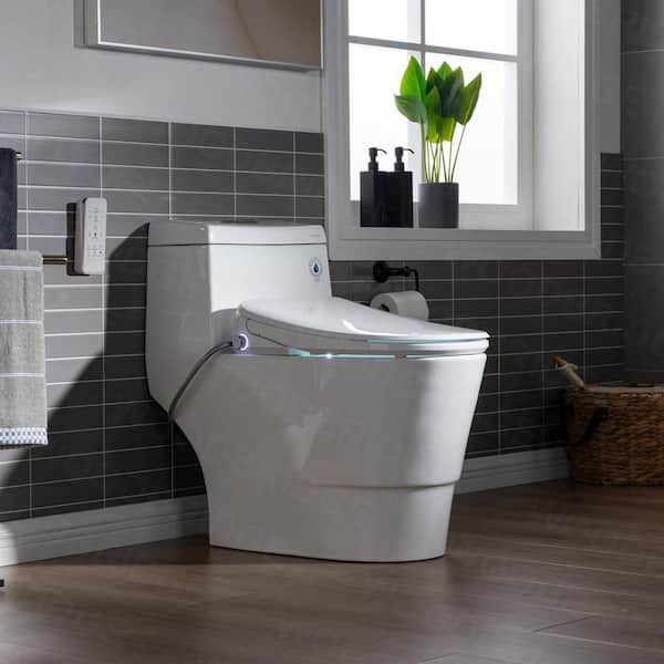WOODBRIDGE Marsala I 1-Piece 1.1GPF/1.6 GPF Dual Flush Elongated Toilet with Advance Smart Bidet Toilet in White