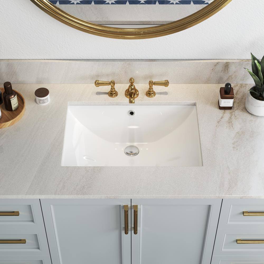 24 Inch White Ceramic Undermount Bathroom Sink with Overflow