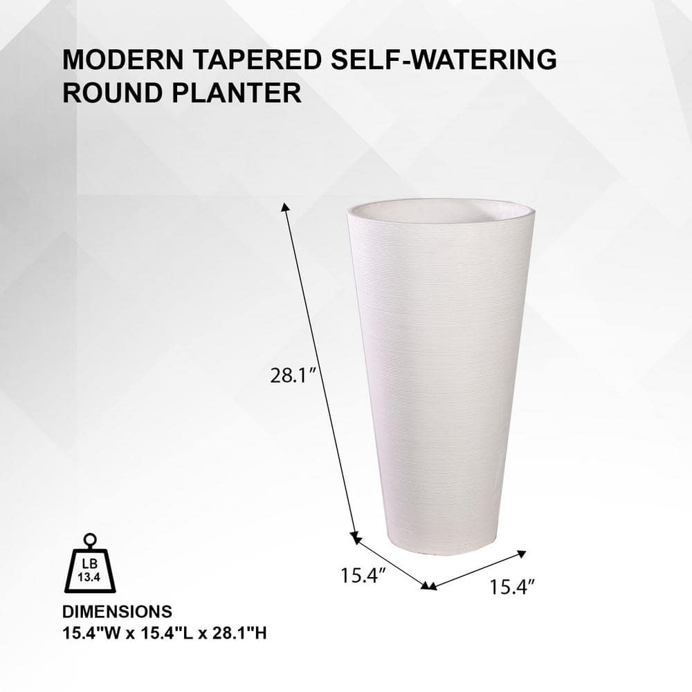 White Tall Round Self-Watering Indoor/Outdoor Planters Set