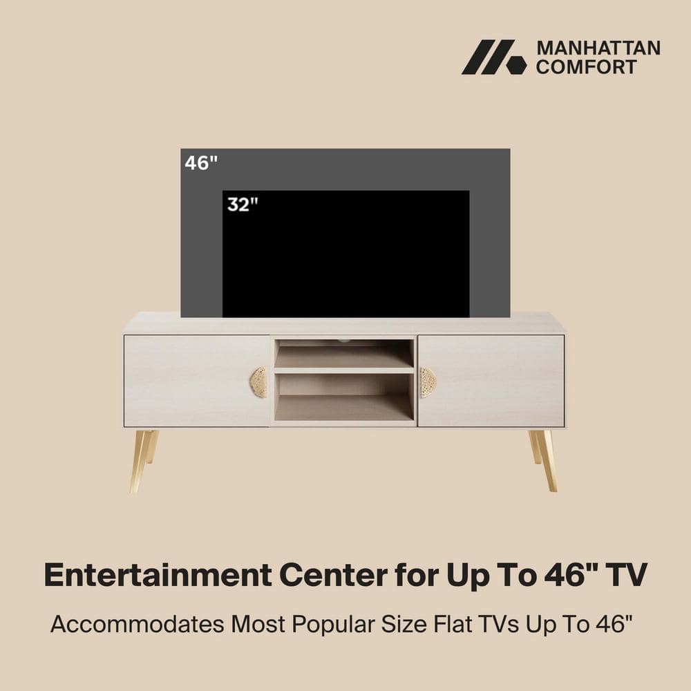 Haley White Wood Mid-Century Modern TV Stand with Cabinet