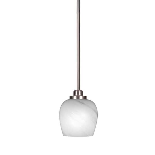 Unbranded Monroe 100-Watt 1-Light Brushed Nickel Shaded Pendant Light with White Marble Glass Shade, No Bulb Included