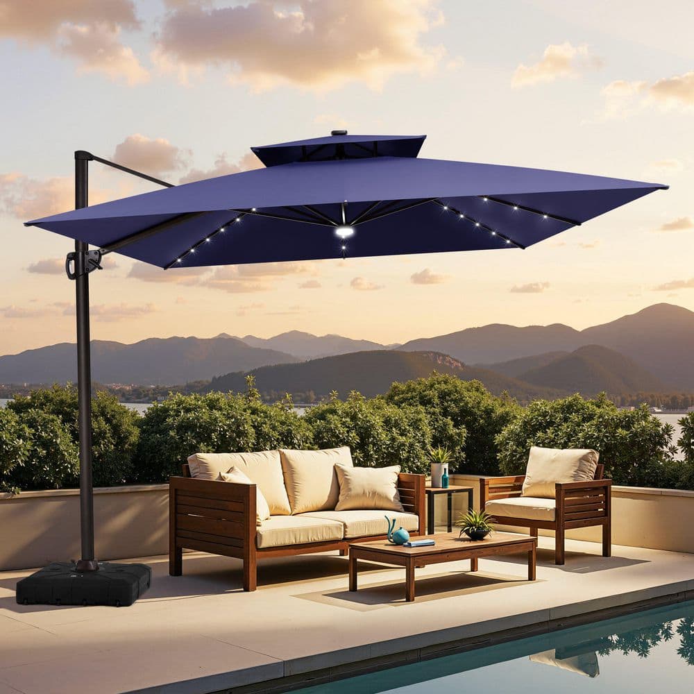 cantilevered navy blue 11 foot patio umbrella PURPLE LEAF Feet Large Cantilever Double Top Deluxe Outdoor Round Wood Pattern Umbrellas Offset Umbrella Heavy Duty Sun Umbrellas for Garden Deck Pool, Spectrum Indigo : Patio Whether you’re relaxing Rectangle Cantilever Patio Umbrella 9