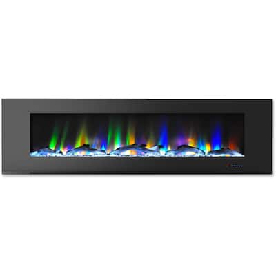 72 in. Wall-Mount Electric Fireplace in Black with Multi-Color Flames and Driftwood Log Display