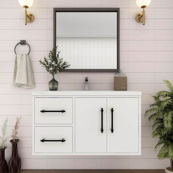 Victoria 36 in. W x 20 in. D x 22 in. H Single Sink Floating Bath Vanity in Gloss White with White Acrylic Top