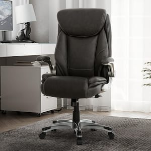 Fitzroy Bonded Leather Adjustable Swivel Ergonomic Executive Office Chair in Gray with Padded Flip Arms