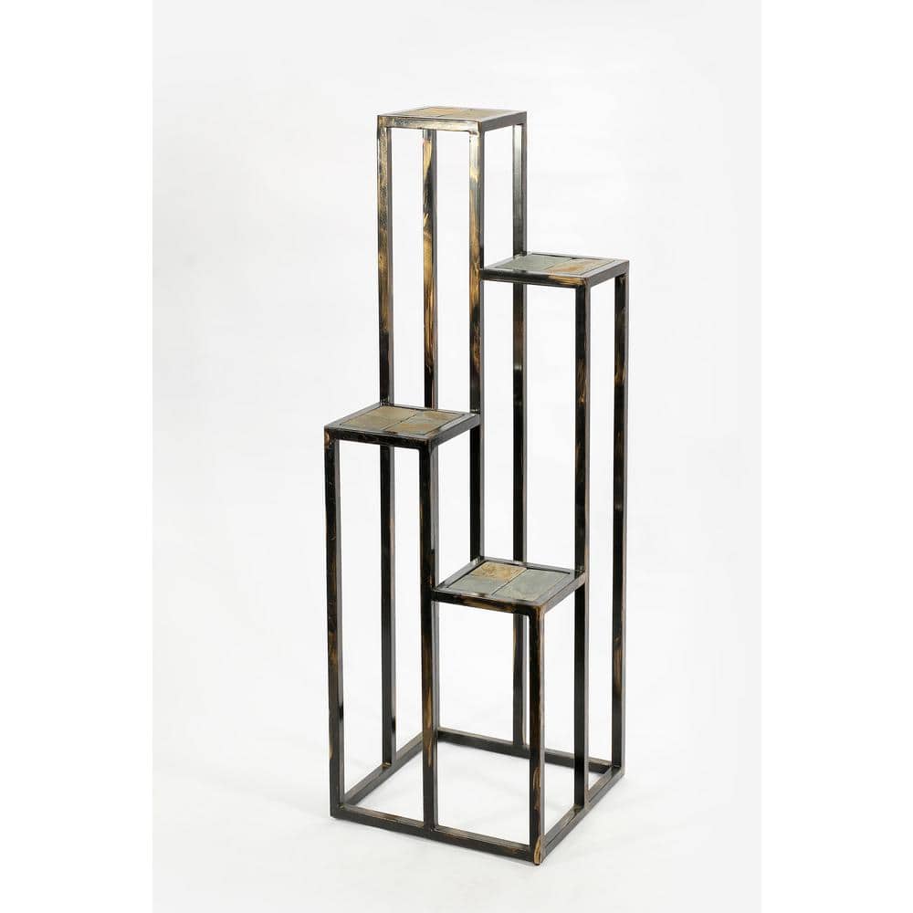 47.25" Black and Gold Metal 4-Tier Plant Stand