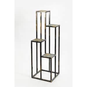 47.25 in. 4-Tier Gray Stone Slab Black/Gold Square Cast Metal Indoor Plant Stand