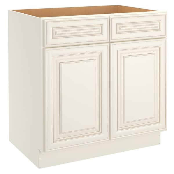 HOMEIBRO 33 in. W. X 24 in. D X 34.5 in. H in Cameo White Plywood Ready to Assemble Base Kitchen Cabinet with 2-Drawers 2-Doors