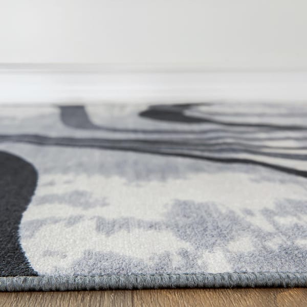 Contemporary Distressed Gray 2 ft. x 7 ft. Abstract Lines Non Slip Runner Rug