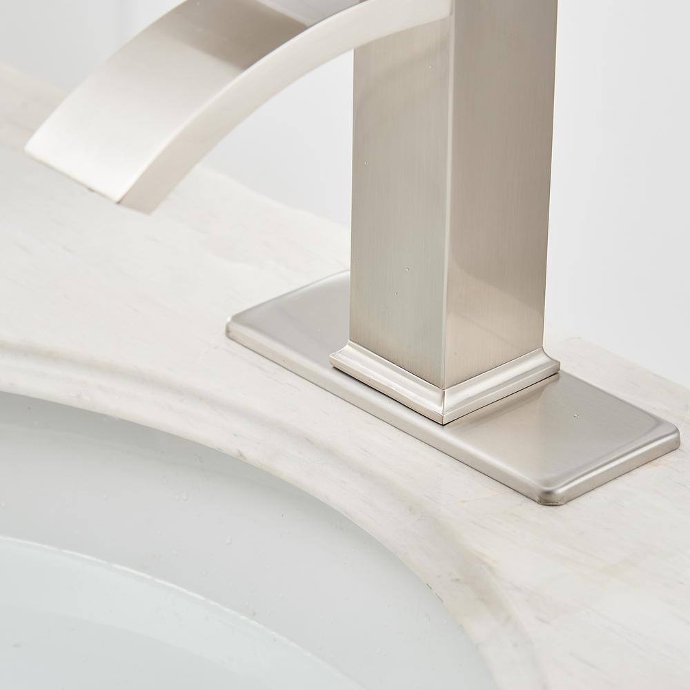 Brushed Nickel Single-Handle Waterfall Bathroom Faucet with Drain