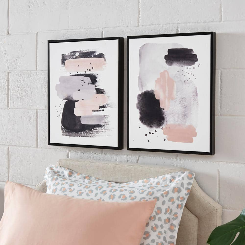 StyleWell Black Framed Black, Pink and Silver Abstract Wall Art 21