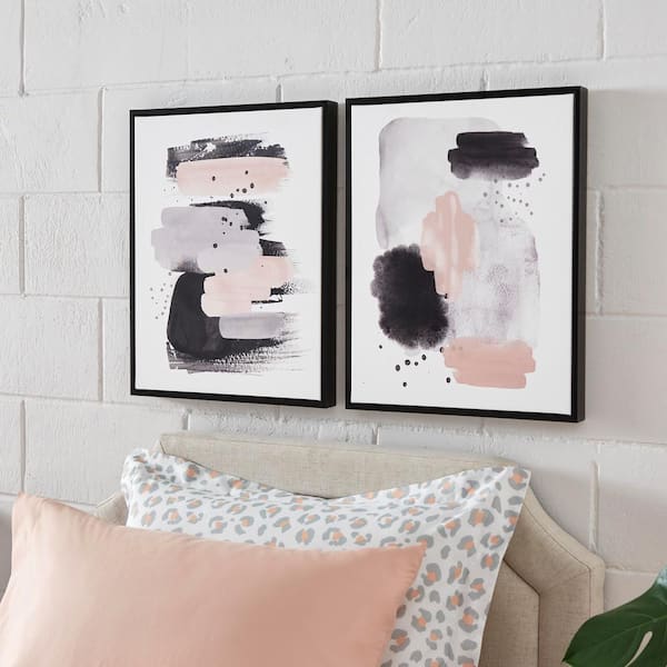 StyleWell Black Framed Black, Pink and Silver Abstract Wall Art 21 in. H x 17 in. W (Set of 2)