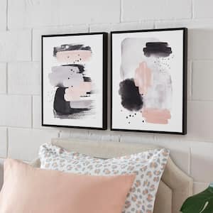 Black Framed Black, Pink and Silver Abstract Wall Art 21 in. H x 17 in. W (Set of 2)