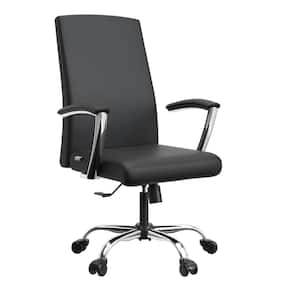 Evander Modern Swivel Office Chair in Faux Leather with Adjustable Height and Silver Frame, Black