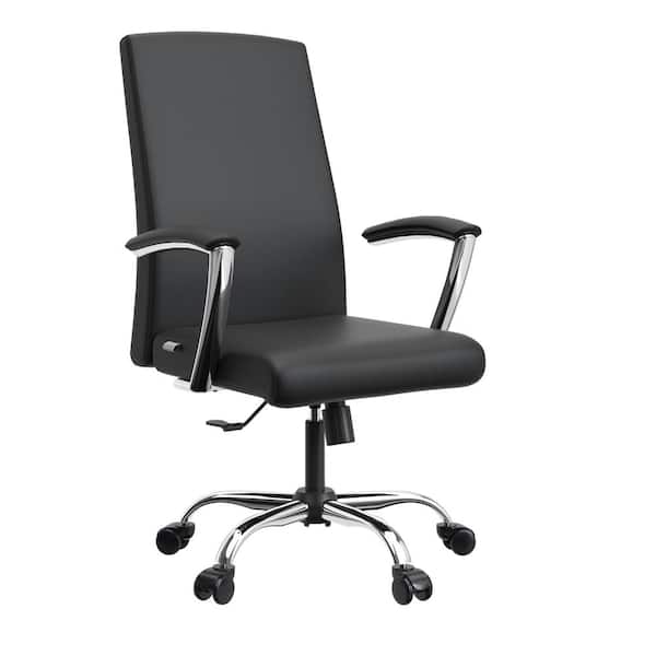 Leisuremod Evander Modern Swivel Office Chair in Faux Leather with Adjustable Height and Silver Frame, Black