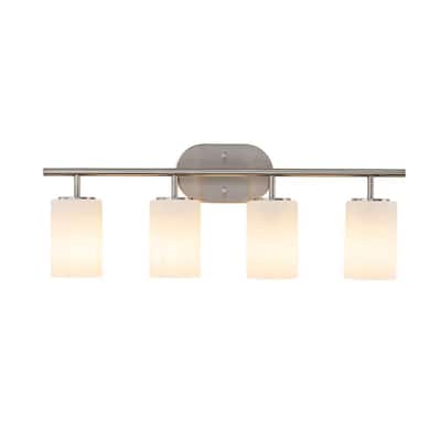 Modern Contemporary 28 in. 4-Light Satin Nickel Vanity Light with Frosted Glass Shades