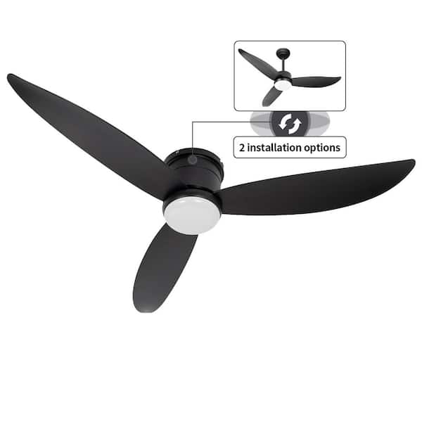 raccroc 52 in. LED Indoor Outdoor Black ABS Finish Ceiling Fan with 1-Light and Remote Control
