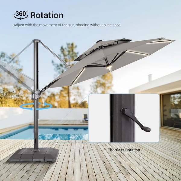 Sonkuki 11 ft. Double Top Aluminum LED Cantilever Patio
