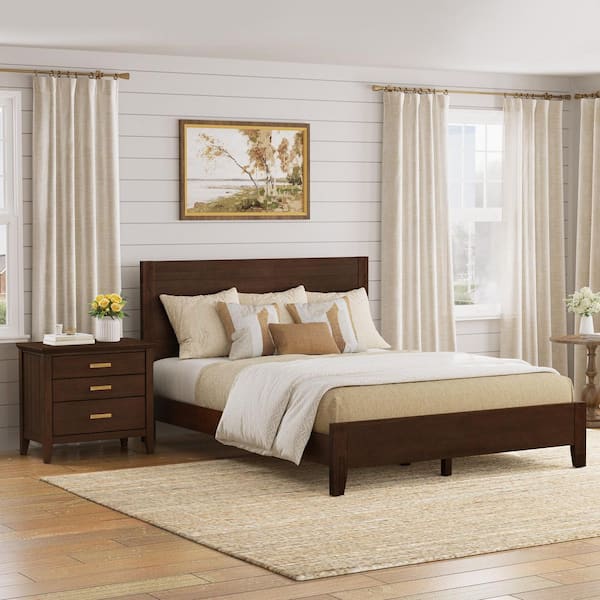 Dark Brown Modern 3-Drawer 25.8 in. W Solid Wood Nightstand Bedside Table with Storage