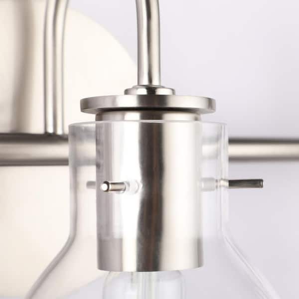 22.04 in. 3-Light Nickel Bathroom Vanity Light with Clear Glass Shade for Bathroom Modern Wall Sconce