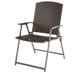 Mix and Match Folding Wicker Steel Outdoor Patio Dining Chair in Dark Taupe