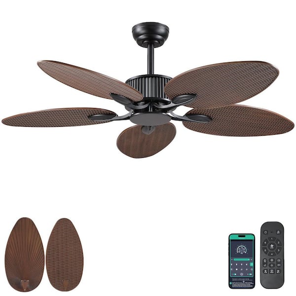 50 in. Indoor/Outdoor Brown Retro 5-Palm Leaf Shaped Blades Tropical Ceiling Fan without Light