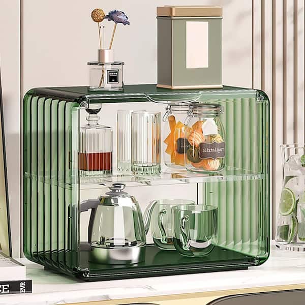 Modern 2-Tier Green and Transparent Desk Organizer Storage Rack Acrylic Adjustable Shelf