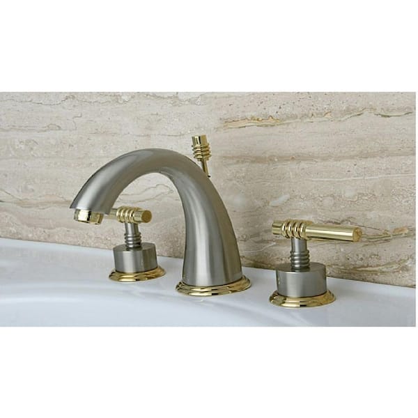 Milano 8 in. Widespread 2-Handle Mid-Arc Bathroom Faucet in Brushed Nickel and Polished Brass