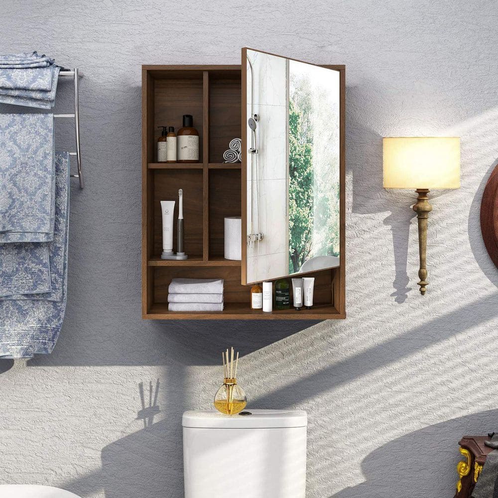 21.6 in. W x 6.3 in. D x 24 in. H Walnut Bathroom Mirror Wall Cabinet with Single Door and Adjustable Shelf price history on PriceWatchPro