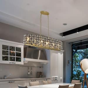 6-Light Modern Gold Oval Crystal Chandelier Dining Room Kitchen Island Pendant