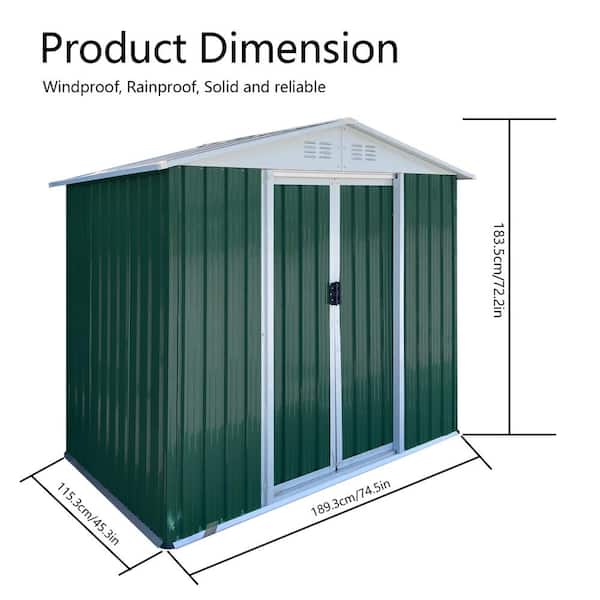 Unbranded - 4 ft. x 6 ft. Outdoor Metal Storage Sheds Apex Roof Green for Garden Equipment, Furniture, Bicycles (23.43 sq. ft.)