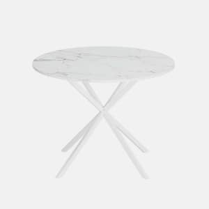 White Marble Wood 42.13 in. Cross Legs Dining Table Seats 2 with Two Piece Removable Top