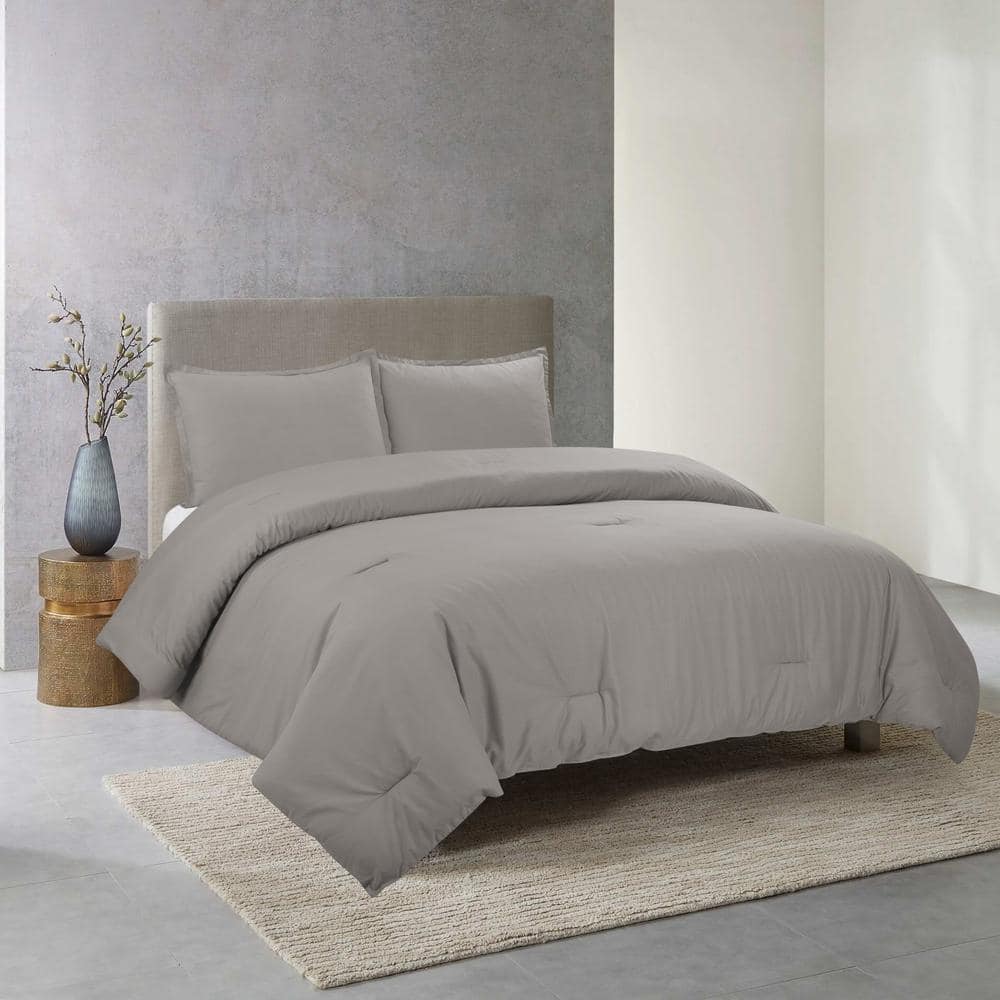 Nouvelle Home Perfectly Cotton 3-Piece Gray Solid Cotton Full/Queen ...