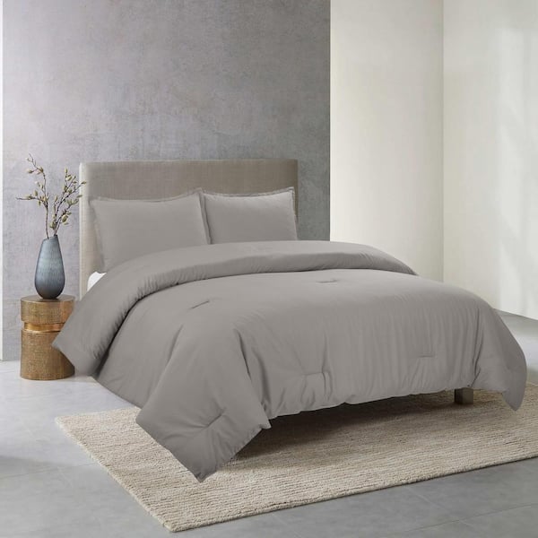 Nouvelle Home Perfectly Cotton 3-Piece Gray Solid Cotton Full/Queen Comforter Set