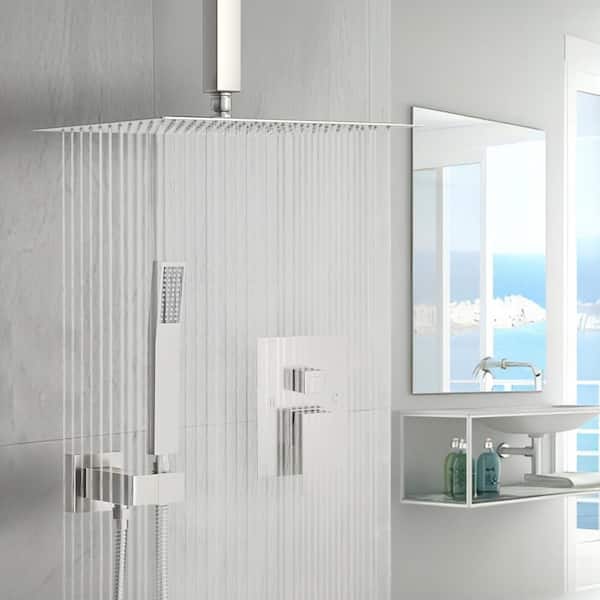 360°Adjustable Dual Shower Head with 10 in. Ceiling Mount Square Shower Head in Brushed Nickel