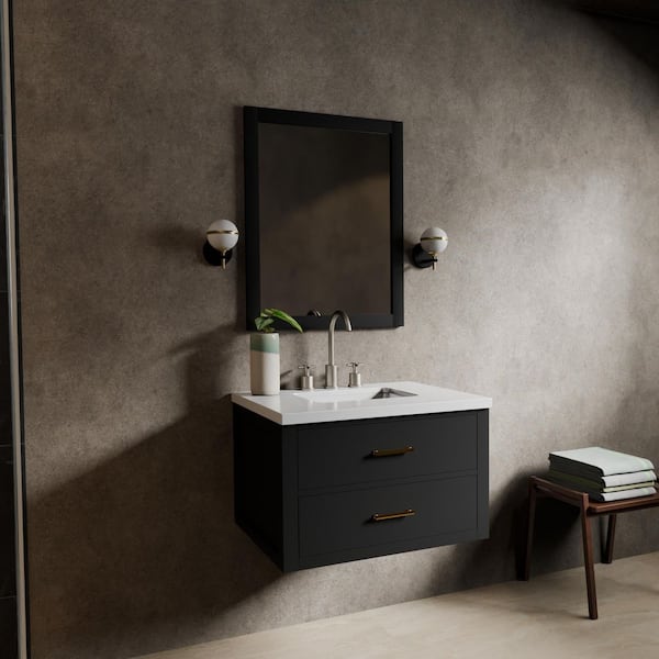 Sherman 30 in. W x 22 in. D Black Double Bath Vanity with White Quartz Top, and Faucet Set