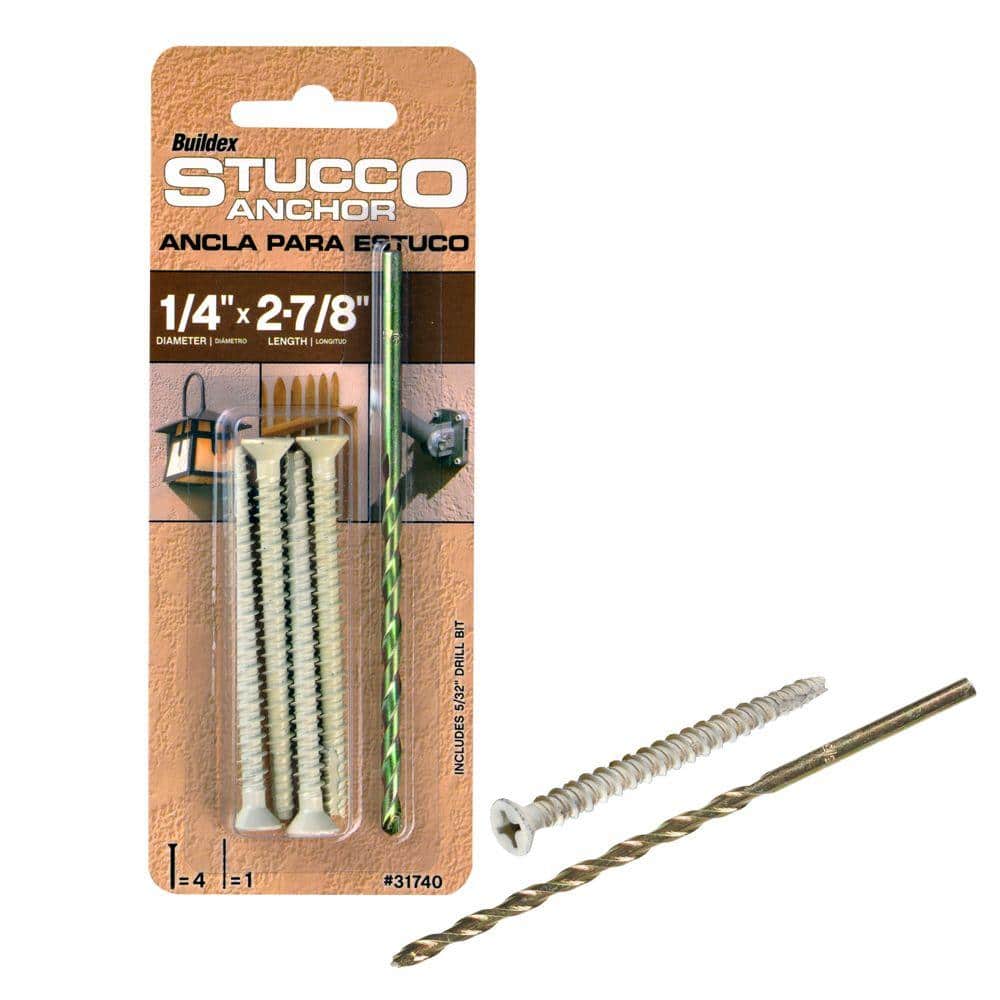 Buildex 1 4 In X 2 7 8 In Steel Flat Head Phillips Stucco Anchors With Drill Bit 4 Pack The Home Depot