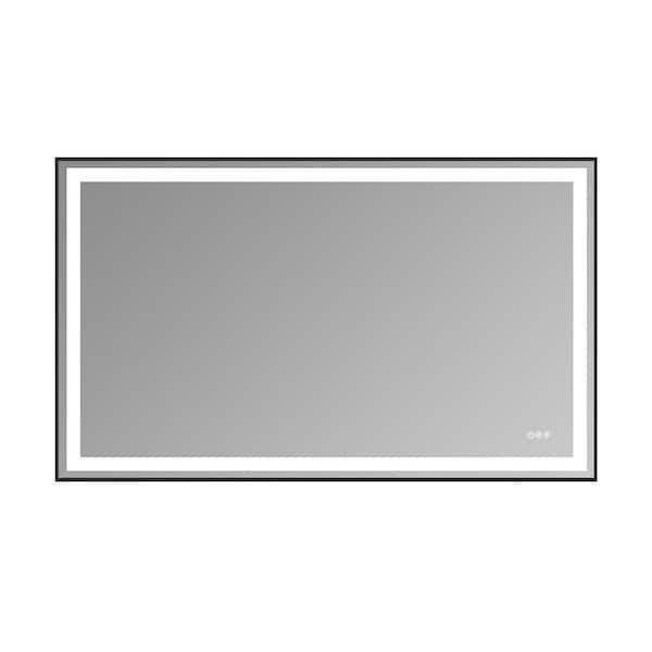 60 in. W x 36 in. H Rectangular Framed Wall Mount LED Light Bathroom Vanity Mirror in Black