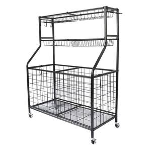 36 .1 in. Metal Sports Equipment Storage Cart With 2 Storage Bin and 4 Wire Mesh Basket in Black
