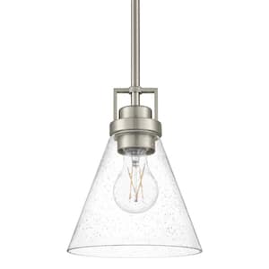 Clermont 1-Light Brushed Nickel Shaded Pendant Light with Seeded Glass Shade